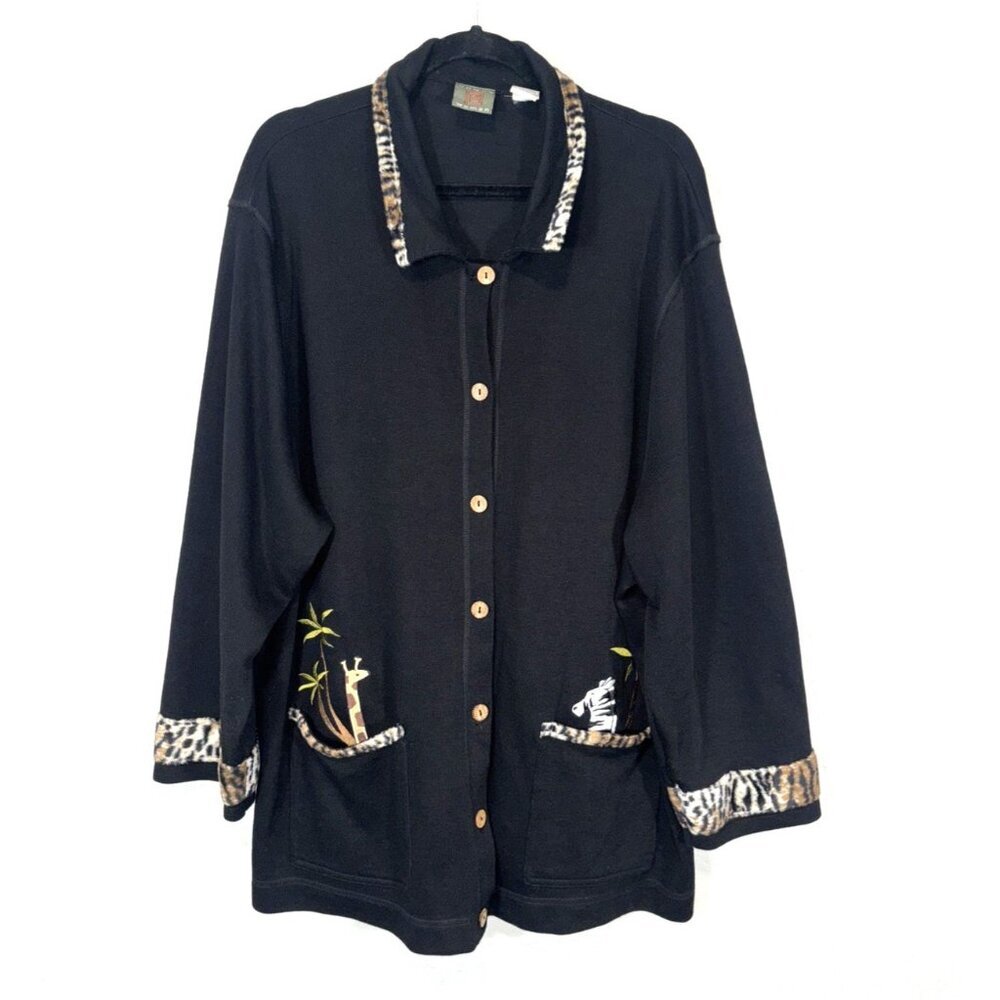 Onque Casuals Women’s 3X Black Cardigan Sweater Embroidered Button Front